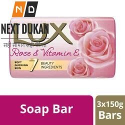 Lux Rose & Vitamin E Soft Glowing Skin Soap Bar 150 g (Pack of 3)