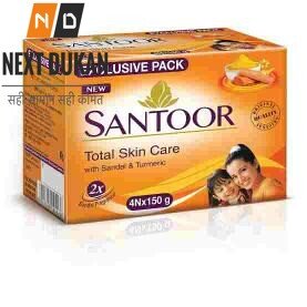 Santoor Sandal & Turmeric Soap for Total Skin Care, 150g (Pack of 4)