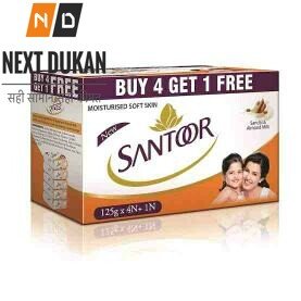 Santoor Sandal & Almond Milk Soap, 125g (Buy 4 Get 1 Free)