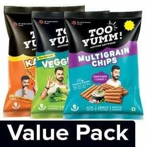 Too Yumm! Multigrain Chips 54g+Veggie Stix-Sour Cream & Onion 52g+Karare-Munchy Masala 75g, Combo 3 Items